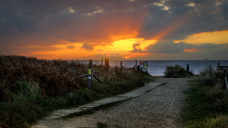 Dunwich Heath and Beach at sunset, the surrounding area of Nightjar, Suffolk